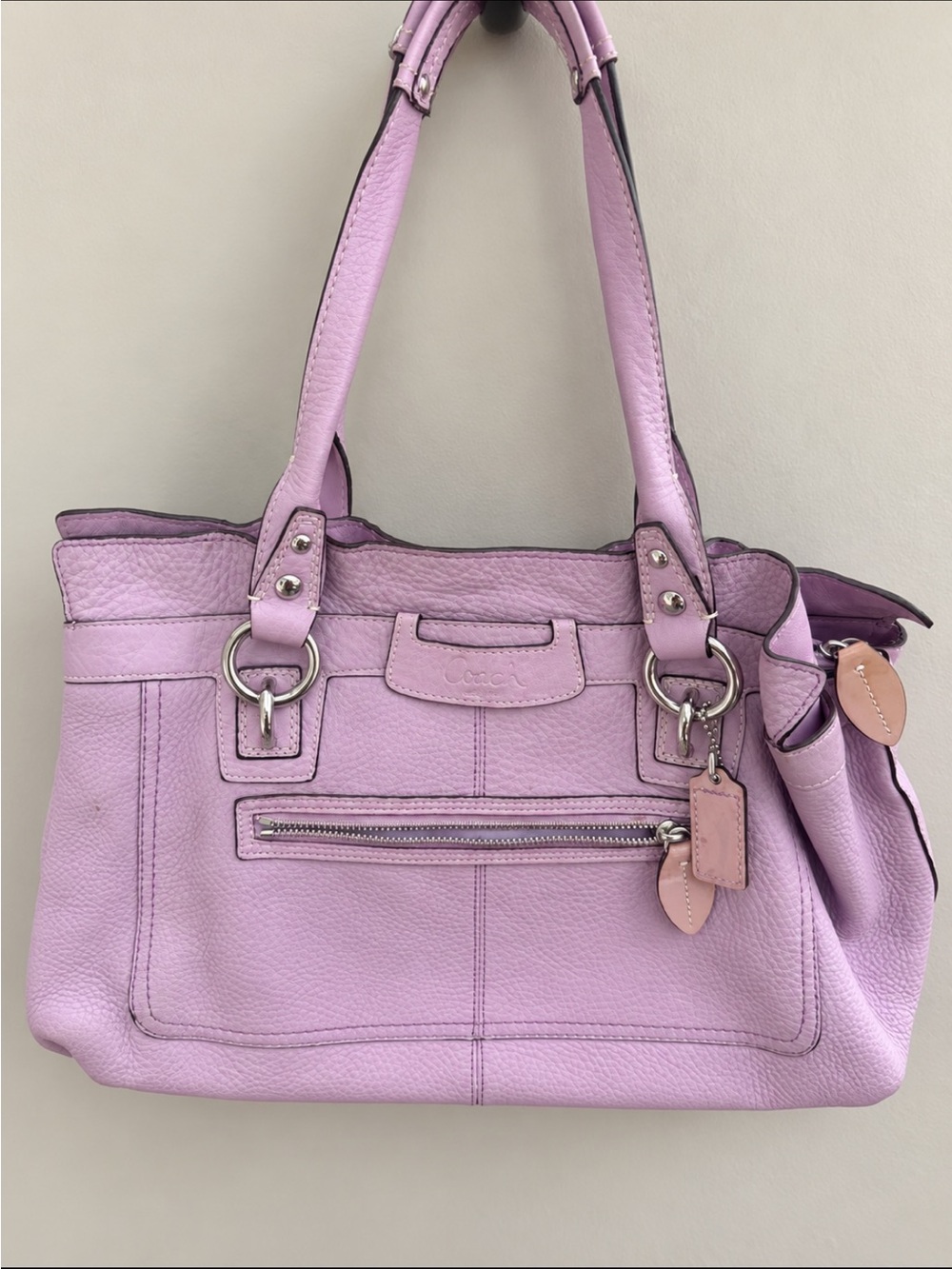 Vintage lavender purple coach bag, silver hardware Y2K pebbled shoulder bag